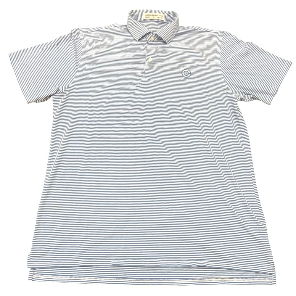 Holderness & Bourne Polo Shirt Mens Large Blue White Striped Pima Golf Top